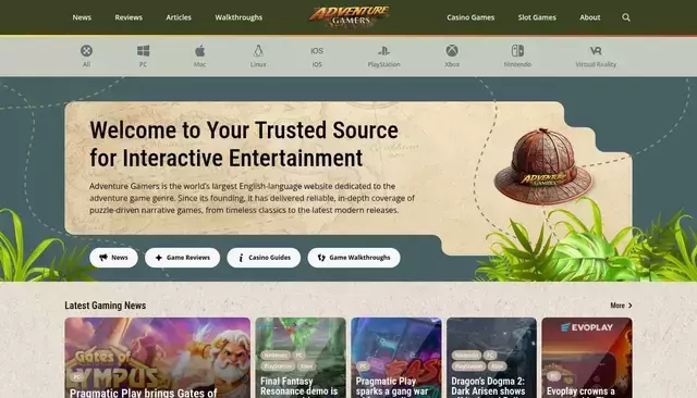 adventuregamers.com homepage screenshot