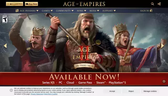 ageofempires.com homepage screenshot