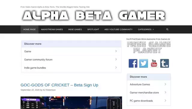 alphabetagamer.com homepage screenshot