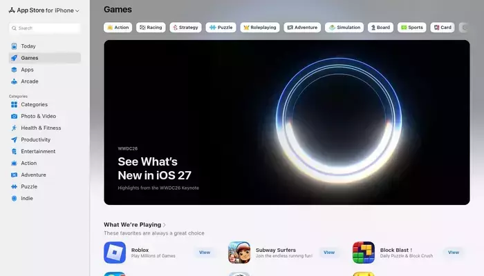 apps.apple.com homepage screenshot