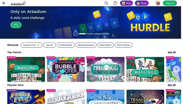 arkadium.com homepage screenshot