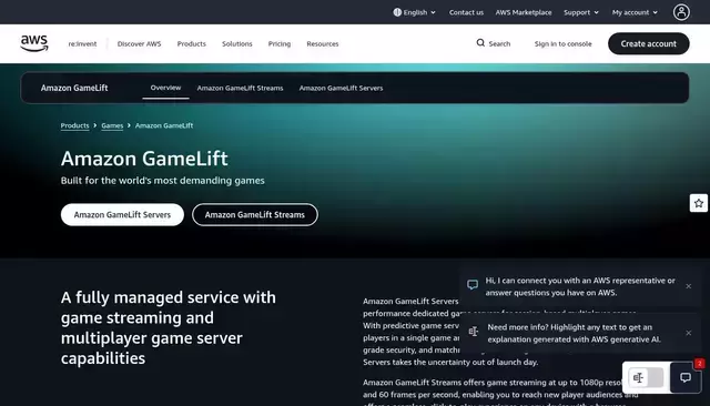 aws.amazon.com homepage screenshot