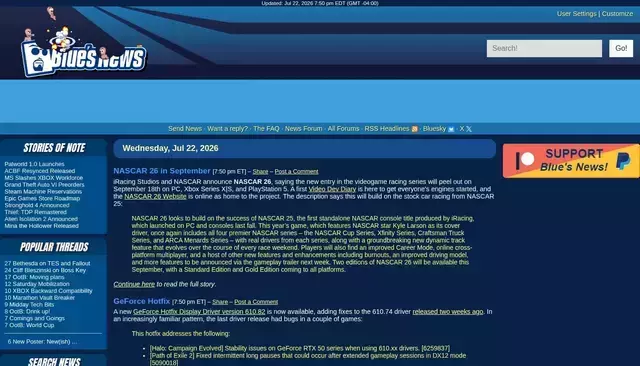 bluesnews.com homepage screenshot