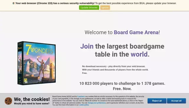 boardgamearena.com homepage screenshot