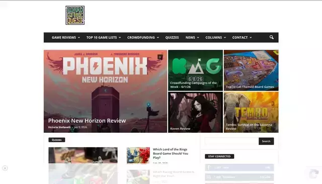 boardgamequest.com homepage screenshot