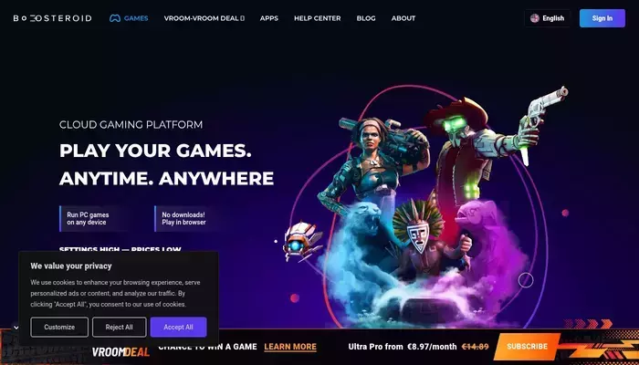 boosteroid.com homepage screenshot