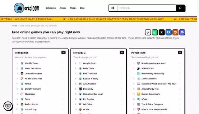 bored.com homepage screenshot