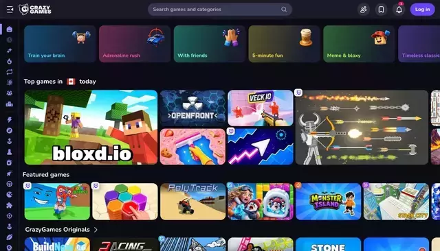 crazygames.com homepage screenshot