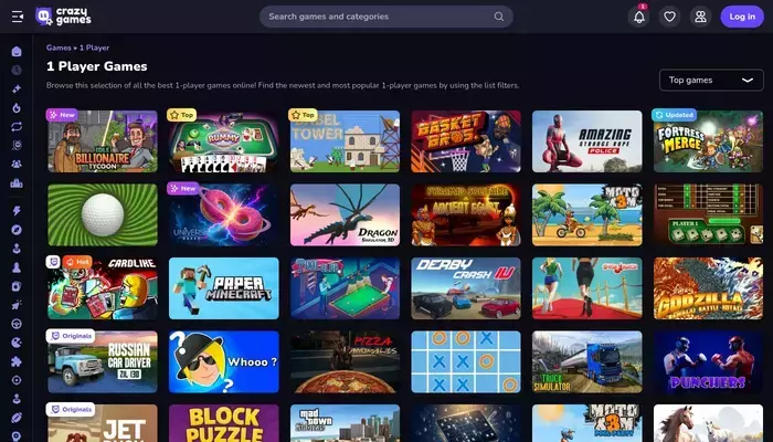 crazygames.com homepage screenshot