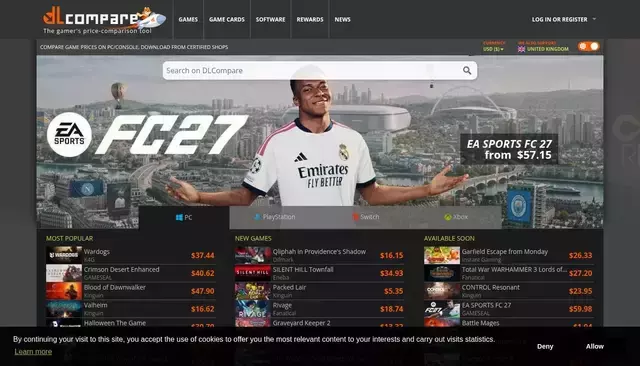 dlcompare.com homepage screenshot