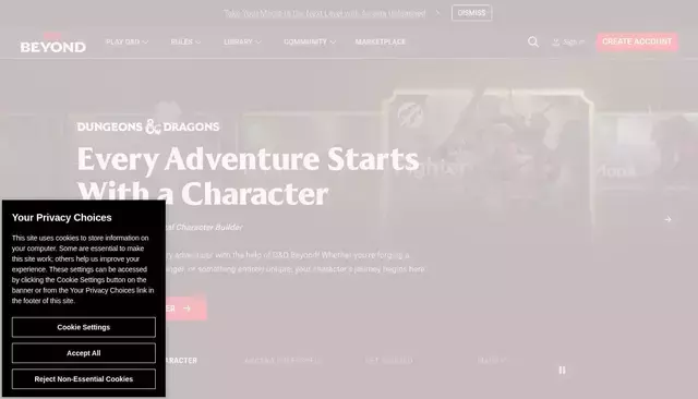 dndbeyond.com homepage screenshot