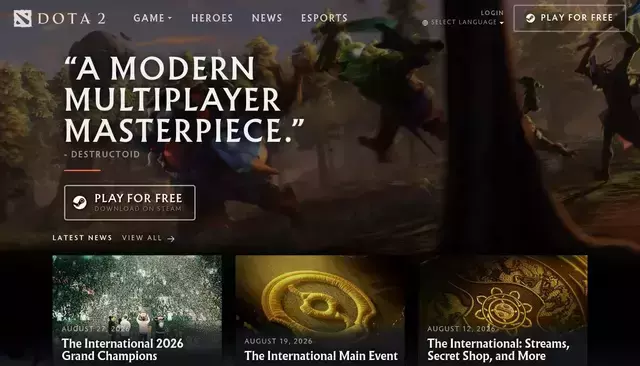 dota2.com homepage screenshot