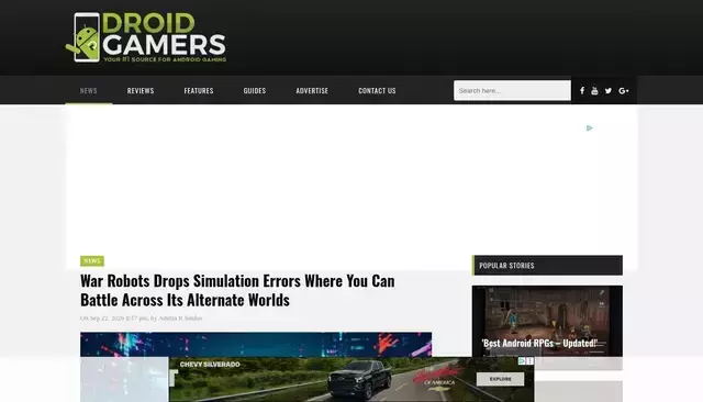 droidgamers.com homepage screenshot