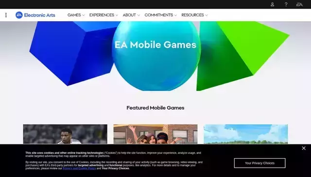 ea.com homepage screenshot