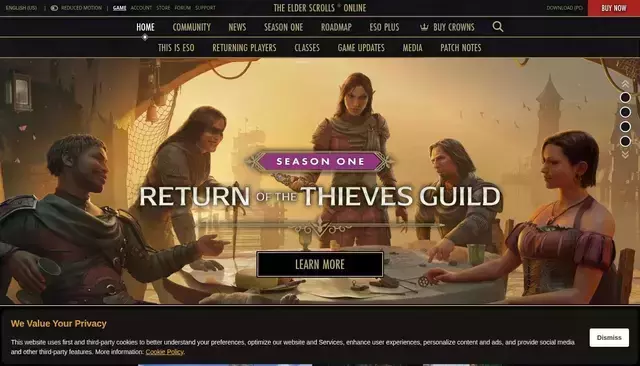 elderscrollsonline.com homepage screenshot