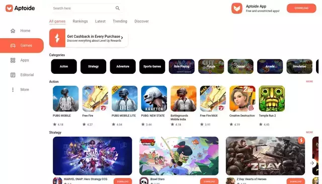 en.aptoide.com homepage screenshot