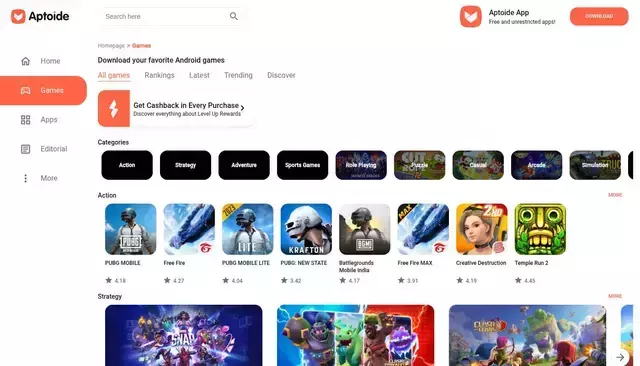 en.aptoide.com homepage screenshot