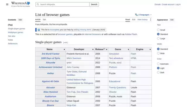 en.wikipedia.org homepage screenshot
