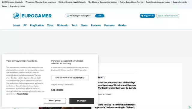 eurogamer.net homepage screenshot