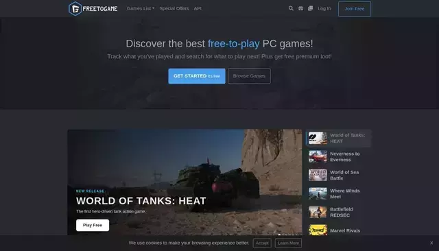 freetogame.com homepage screenshot
