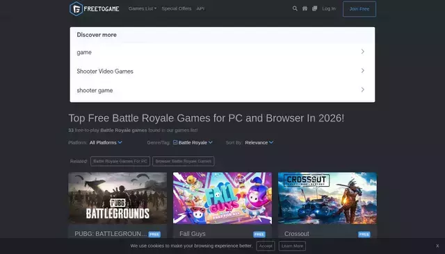 freetogame.com homepage screenshot