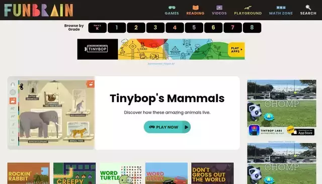 funbrain.com homepage screenshot