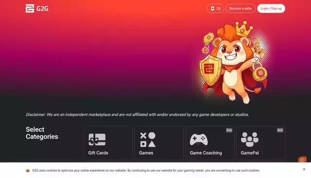 g2g.com homepage screenshot
