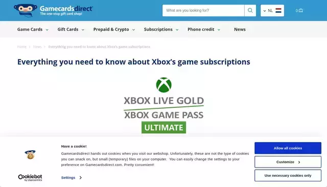 gamecardsdirect.com homepage screenshot