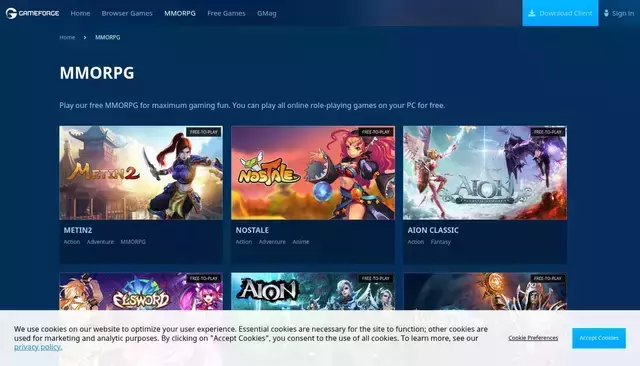 gameforge.com homepage screenshot