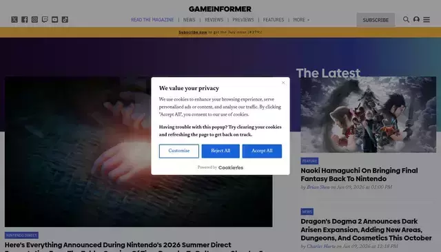 gameinformer.com homepage screenshot
