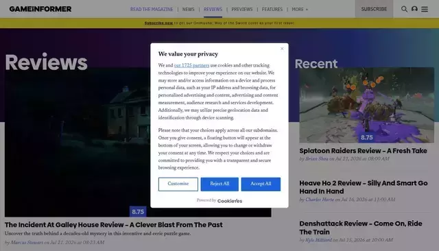 gameinformer.com homepage screenshot