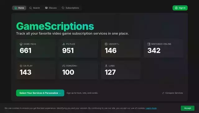 gamescriptions.com homepage screenshot