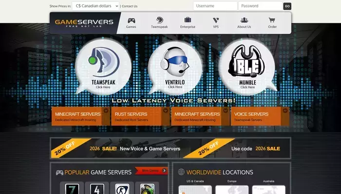 gameservers.com homepage screenshot
