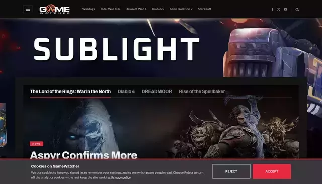 gamewatcher.com homepage screenshot