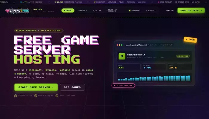 gaming4free.net homepage screenshot