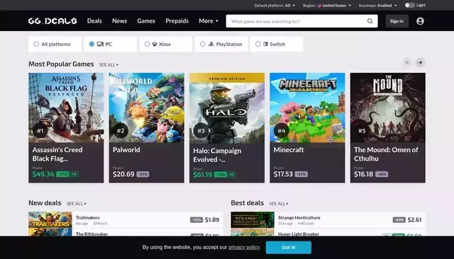 gg.deals homepage screenshot