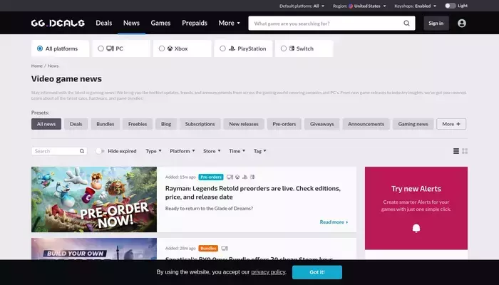 gg.deals homepage screenshot