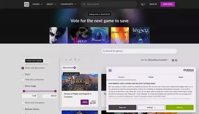 gog.com homepage screenshot