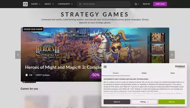 www.gog.com homepage screenshot