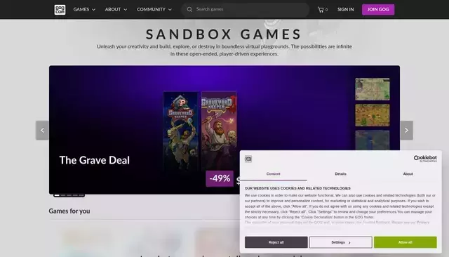 www.gog.com homepage screenshot