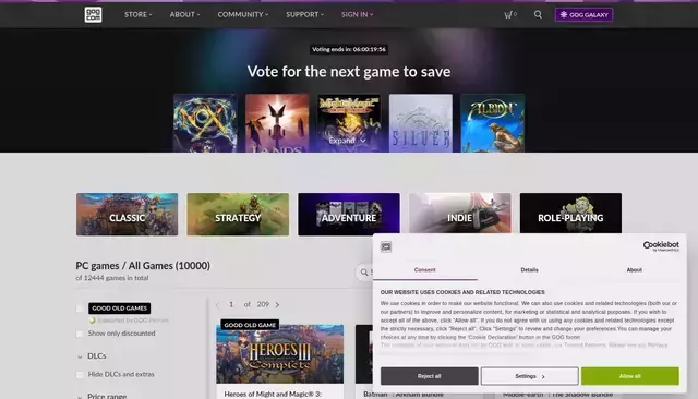 gog.com homepage screenshot