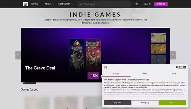 www.gog.com homepage screenshot