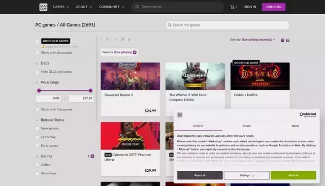 gog.com homepage screenshot