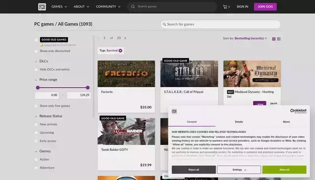 gog.com homepage screenshot