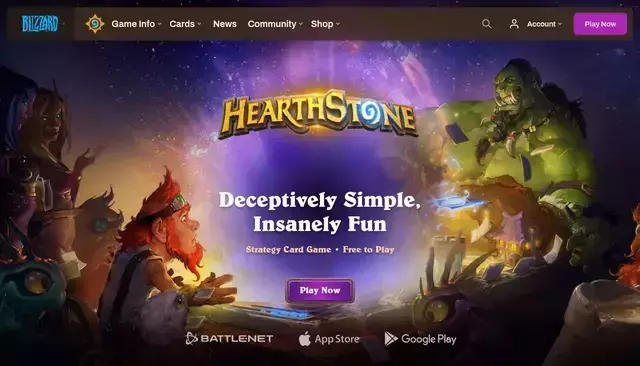 hearthstone.blizzard.com homepage screenshot