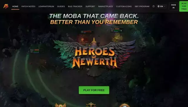 heroesofnewerth.com homepage screenshot