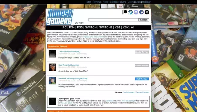 honestgamers.com homepage screenshot