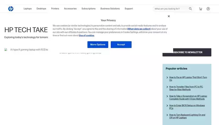 hp.com homepage screenshot