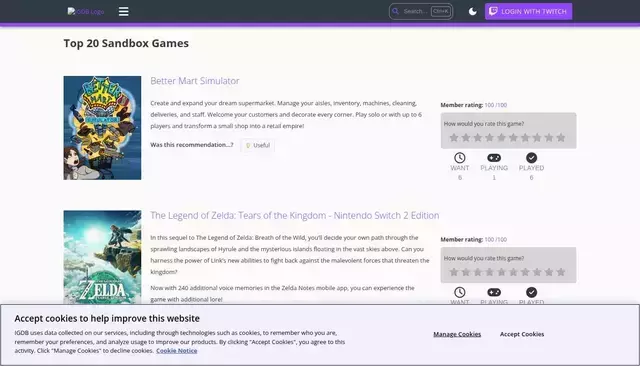 igdb.com homepage screenshot