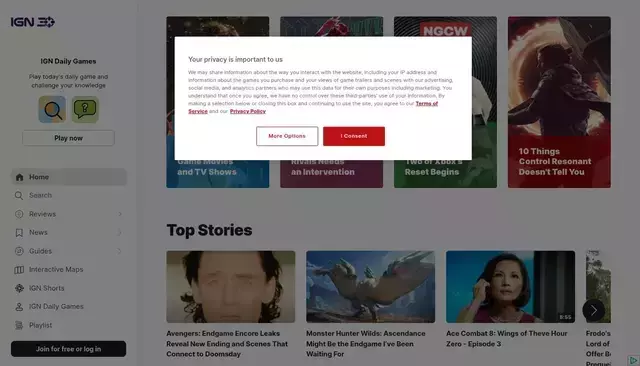 ign.com homepage screenshot